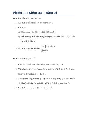 Phiếu học tập Toán 12 Kiểm tra  Hàm số